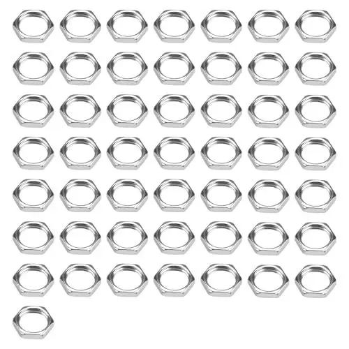 Produktbild: HERKINDNESS 50 Stück Mutter M10x1 SW12 2.5mm ISO Feingewinde DIN 13-5 Verzinkte Schlüsselmutter, Sechskantmutter für Lampen DIY und Zubehör Austausch