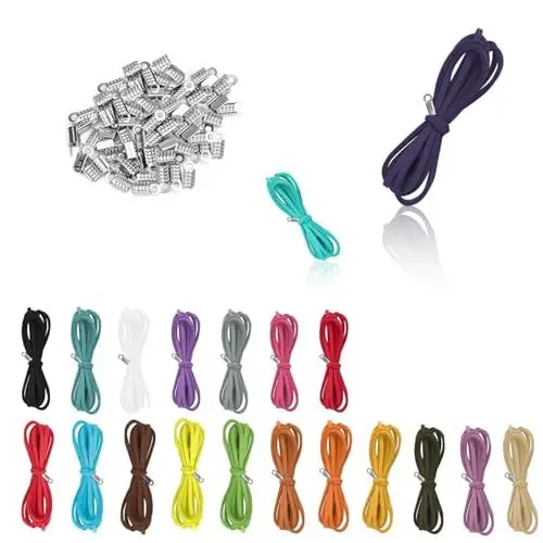 Produktbild: HERKINDNESS Lederbänder, 20 Stück Farbe lederband für ketten, 3mm x 1m Lederschnur, Lederband mit 100 Zubehörteilen, für Schmuck, Halsketten, Perlen DIY handgefertigtes Kunsthandwerk
