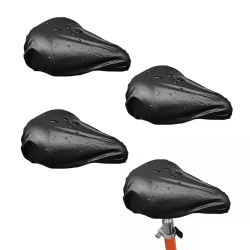 Produktbild: HERKINDNESS Regenschutz Fahrradsattel, 4 Stück PVC Sattelbezug Fahrrad Wasserdicht, Schwarz Sattel Regenschutz, Fahrrad Sattelbezug Leicht zu Tragen und Passend für Meisten Fahrräder
