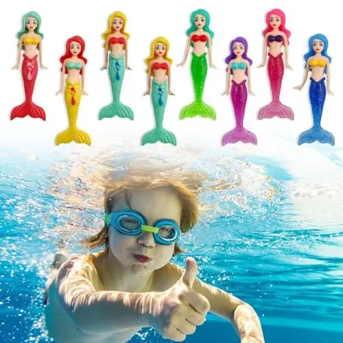 Produktbild: HERKINDNESS Tauchspielzeug, 8 Stück Meerjungfrau Spielzeug, Pool Spielzeug Kinder, Enthält 4 Stück Transparente Stile und 4 Stück Nicht Transparente Stile, für Tauchtraining und Wassererholung