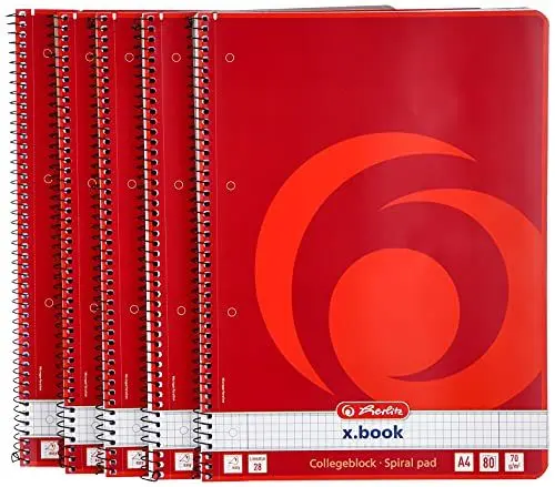 Produktbild: Herlitz Collegeblock x.book A4, Lineatur 28, 80 Blatt, Rand innen und außen, 5 Stück