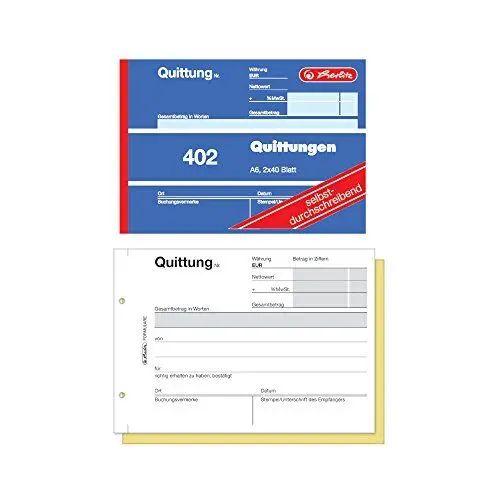 Produktbild: Herlitz 886622 Quittungsblock A6, 2 x 40 Blatt, selbstdurchschreibend, 10 Stück (2 x 40 Blatt)