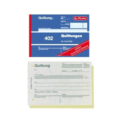Produktbild: Herlitz 7876147 Quittungsblock A6 402 2x40 Blatt, 4er Packung, selbstdurchschreibend