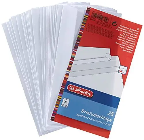 Produktbild: Herlitz Briefumschläge DIN lang haftklebend ohne Fenster weiss Inh. 25 Stück
