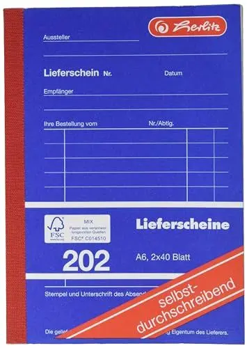 Produktbild: Herlitz Lieferscheinbuch 202, selbstdurchschreibend, A6, 2 x 40 Blatt