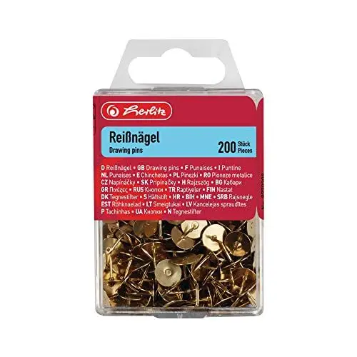 Produktbild: Herlitz Reißnagel rund, Metall, 200 Stück in Hängebox, messing