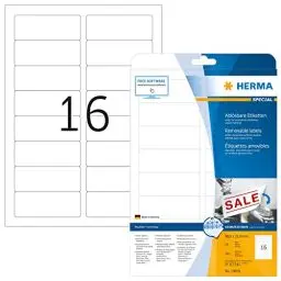 Produktbild: HERMA 10009 Universal Etiketten ablösbar, 25 Blatt, 88,9 x 33,8 mm, 16 pro A4 Bogen, 400 Stück, selbstklebend, bedruckbar, matt, blanko Papier Klebeetiketten Aufkleber, weiß