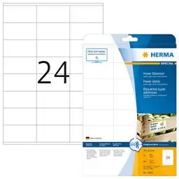 Produktbild: HERMA 10905 Power Etiketten, 25 Blatt, 70 x 36 mm, 24 pro A4 Bogen, 600 Stück, selbstklebend, bedruckbar, extrem stark haftend, blanko Papier Klebeetiketten Aufkleber, weiß
