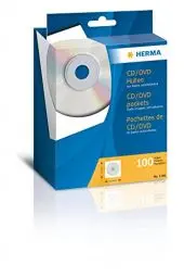 Produktbild: HERMA 1140 CD DVD Papier-Schutzhüllen, 100 Stück, CD Umschläge Papierleerhüllen mit Sichtfenster, DVD Schutzhüllen Papierhüllen mit Fenster, Rückseite selbstklebend, weiß
