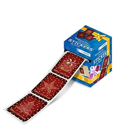Produktbild: HERMA 15136 Weihnachtssticker, Merry Christmas (200 Aufkleber, Papier, in Spenderbox) selbstklebende Weihnachtsdeko, permanent haftende Etiketten für Weihnachten, Geschenke, Basteln, Adventskalender