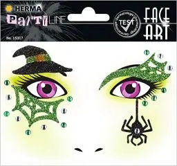 Produktbild: HERMA 15317 Face Art Sticker Hexe, dermatologisch getestet, ablösbare Glitzer Gesicht Aufkleber, temporäre Tattoos für Karneval Fasching Halloween Festival Kinder Geburtstag, grün