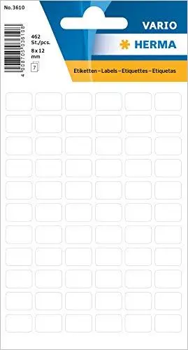 Produktbild: HERMA 3610 Vielzweck-Etiketten, 462 Stück, 8 x 12 mm, 66 pro Bogen, selbstklebend, Haushaltsetiketten zum Beschriften für Kalender Planer Basteln, matt, blanko Papier Klebeetiketten Aufkleber, weiß