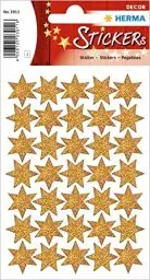 Produktbild: HERMA 3911 Aufkleber Sterne Glitzer Gold klein, 35 Stück, 16 mm, Stern Sticker aus Hologramm Folie, Weihnachtssticker Sternaufkleber für Weihnachten Geschenke Adventskalender Dekoration Belohnung DIY