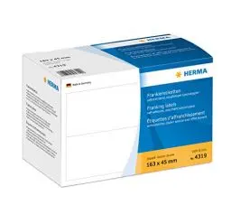 Produktbild: HERMA 4319 Frankieretiketten für Frankiermaschinen, doppelt, 163 x 45 mm, 1000 Stück, selbstklebend, matt, 2fach Papier Frankier-Etiketten Klebeetiketten Aufkleber, weiß