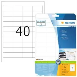 Produktbild: HERMA 4357 Universal Etiketten, 25 Blatt, 48,5 x 25,4 mm, 40 pro A4 Bogen, 1000 Stück, selbstklebend, bedruckbar, matt, blanko Papier Klebeetiketten Aufkleber, weiß