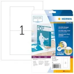 Produktbild: HERMA 5033 CD DVD Einleger für Slim Case Hüllen perforiert, 25 Blatt, 121 x 242 mm, 1 pro A4 Bogen, 25 Stück, bedruckbar, matt, blanko Papier-Cover Inlays, weiß