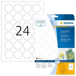 Produktbild: HERMA 5066 Universal Etiketten ablösbar rund, 25 Blatt, Ø 40 mm, 24 pro A4 Bogen, 600 Stück, selbstklebend, bedruckbar, matt, blanko Papier Klebeetiketten Aufkleber, weiß