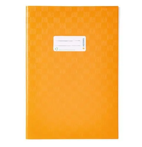 Produktbild: HERMA 7444 Heftumschlag A4 Bast Orange, Hefthülle mit Beschriftungsetikett & Baststruktur aus strapazierfähiger & abwischbarer Polypropylen-Folie, Heftschoner für Schulhefte, farbig