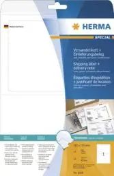 Produktbild: HERMA 8316 Versandetiketten mit Einlieferungsbeleg blickdicht, 25 Blatt, 182 x 130 mm, 1 pro A4 Bogen, 25 Stück, selbstklebend, bedruckbar, matt, blanko Papier Adressetiketten Aufkleber, weiß