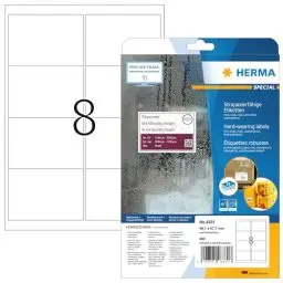 Produktbild: HERMA 8331 Wetterfeste Versandetiketten, 25 Blatt, 99,1 x 67,7 mm, 8 pro A4 Bogen, 200 Stück, selbstklebend, bedruckbar, matt, blanko Adressetiketten Aufkleber aus Folie, weiß