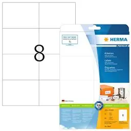 Produktbild: HERMA 8645 Versandetiketten, 10 Blatt, 105 x 74 mm, 8 pro A4 Bogen, 80 Stück, selbstklebend, bedruckbar, matt, blanko Papier Adressetiketten Aufkleber, weiß
