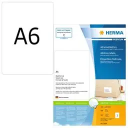Produktbild: HERMA 8689 Universal Etiketten, 800 Blatt, 105 x 148 mm, 1 pro A6 Bogen, 800 Stück, selbstklebend, bedruckbar, matt, blanko Papier Klebeetiketten Aufkleber, weiß