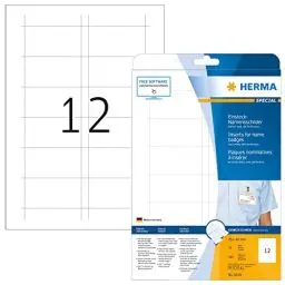 Produktbild: HERMA 9010 Namensschilder für Kleidung perforiert, 25 Blatt, 75 x 40 mm, 12 pro A4 Bogen, 300 Stück, bedruckbar, nicht klebende Karton Einsteckkarten mit Perforation, weiß