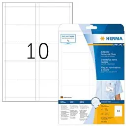 Produktbild: HERMA 9011 Namensschilder für Kleidung perforiert, 25 Blatt, 90 x 54 mm, 10 pro A4 Bogen, 250 Stück, bedruckbar, nicht klebende Karton Einsteckkarten mit Perforation, weiß