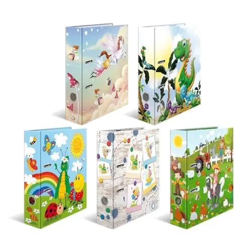 Produktbild: HERMA Ordner A4 Kindermotive Set, 10 Stück, 7 cm breit, Ringordner mit Kindergarten Motiv, bunter Aktenordner mit Innendruck für Jungen, Mädchen und Kinder
