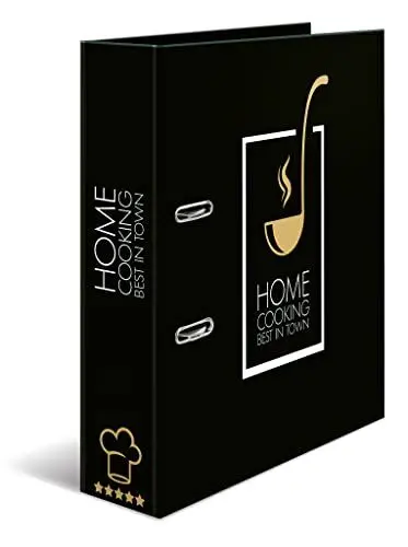 Produktbild: HERMA Rezeptordner A4 zum Selberschreiben Schwarz Gold, 7 cm breit, Motiv Rezeptbuch mit Register zum Abheften, Ringbuch Ordner für Kochrezepte mit glänzender Veredelung und Innendruck für die Küche