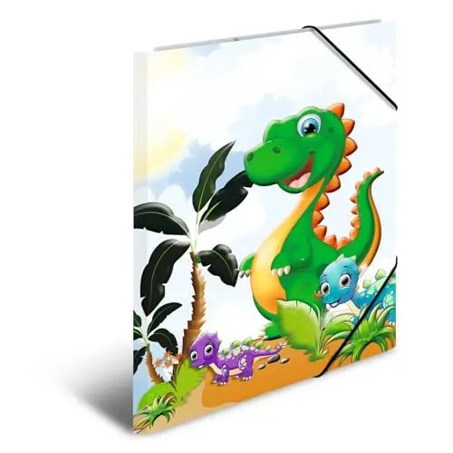 Produktbild: HERMA Sammelmappe A3 Dino, Eckspanner-Mappe aus Pappe mit Kindergarten Dinosaurier Motiv, Gummizug, Innenklappen und Innendruck für Jungen, Mädchen und Kinder