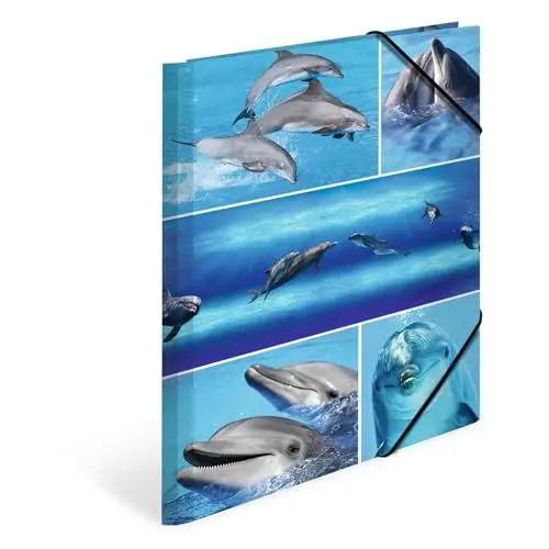 Produktbild: HERMA Sammelmappe A4 Delfine, Kinder Eckspanner-Mappe aus Pappe mit Tier Motiv, Gummizug, Innenklappen und Innendruck für Jungen und Mädchen