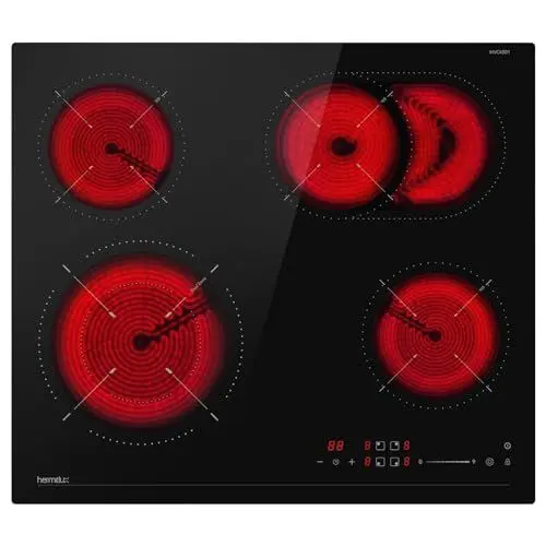 Produktbild: Hermitlux Glaskeramikkochfeld 59cm 4 Platten mit Duale und Ovale Zonen, 9 Heizstufen, 7200 W, Timer, Kindersicherung, Geeignet für alle Pfannen, Kein Stecker