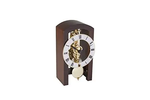 Produktbild: Hermle 23015-030721 Moderne Skelett-Tischuhr, Nussbaum Braun, 18cm x 9cm x 11cm