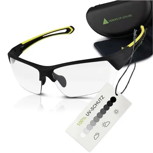 Produktbild: HEROES OF LEISURE® Selbsttönende Fahrradbrille für Herren - Windschutz Sport Sonnenbrille mit UV400-Schutz - Photochromatische Sportbrille (Radbrille) für Rennrad, MTB oder als Laufbrille