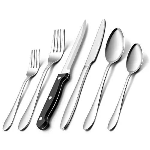 Produktbild: Herogo 36-teiliges Besteck Set mit Steakmessern, Edelstahl Besteck Set für 6 Personen, Essbesteck Set mit Gabel Messer Löffel, Elegantes Tafelbesteck für Home (Silber - 72 teilig)