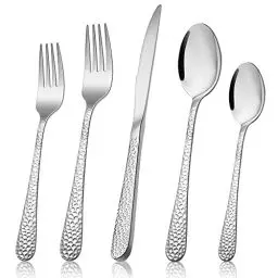 Produktbild: Herogo Besteck Set, 30-teiliges Edelstahl Besteckset für 6 Personen, Elegantes Hammergriff Silberbesteck Essbesteck mit Messer Gabel Löffel, Spülmaschinenfest/Rostfrei/Poliert