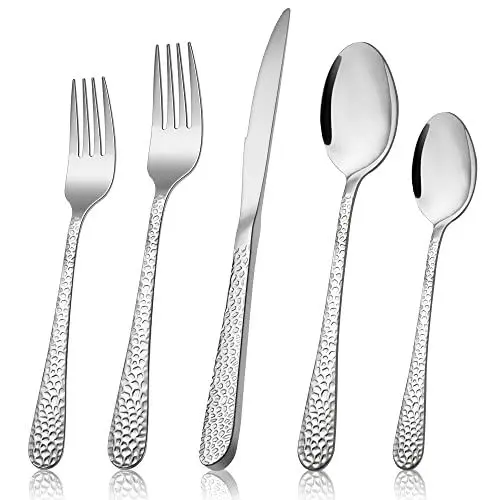 Produktbild: Herogo Besteck Set, 30-teiliges Edelstahl Besteckset für 6 Personen, Elegantes Hammergriff Silberbesteck Essbesteck mit Messer Gabel Löffel, Spülmaschinenfest/Rostfrei/Poliert