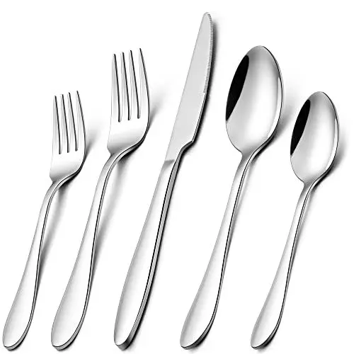 Produktbild: Herogo Besteck Set, 60-teilig Edelstahl Besteckset für 12 personen, Silber Essbesteck mit Gabel Löffel Messer Set, Modernes Tafelbesteck, Spülmaschinenfest & Rostfrei