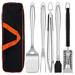 Produktbild: Herogo Grillbesteck Set, 6-teilig Edelstahl Grill Zubehör mit Tragetasche, Grillwerkzeug-Set mit Zange, Wender, Gabel, Grillbürste, BBQ Grillzubehör Set für Männer, Grill Weihnachten Geschenk