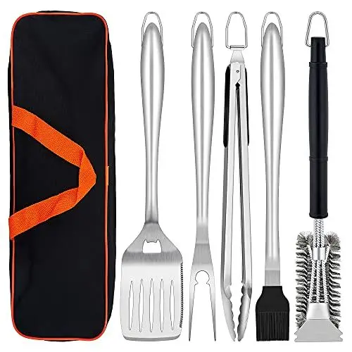 Produktbild: Herogo Grillbesteck Set, 6-teilig Edelstahl Grill Zubehör mit Tragetasche, Grillwerkzeug-Set mit Zange, Wender, Gabel, Grillbürste, BBQ Grillzubehör Set für Männer, Grill Weihnachten Geschenk