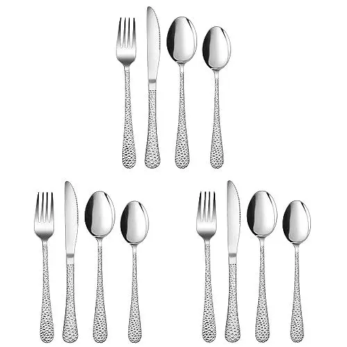 Produktbild: Herogo Kinderbesteck, 12 teiliges Edelstahl Kinder Besteck Set, Hammergriff Kinderbesteck Set mit Gabel Messer Löffel für Jungen/Mädchen, Gesund & Sicher, Glatte Kante, Spülmaschinenfest