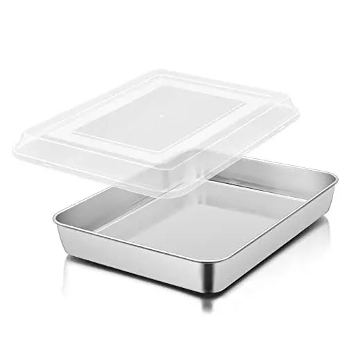 Produktbild: Herogo Kuchenform, Tief Backblech mit Deckel, 31x24x5 cm, Edelstahl Rechteckig Ofenblech Kuchenblech Fettpfanne zum Backen Kochen, Ideal für Brownie Kuchen Lasagna, Spiegelfinish & Spülmaschinenfest