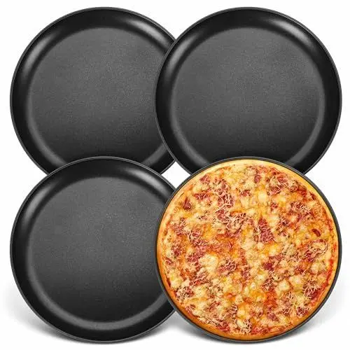 Produktbild: Herogo Pizzablech 4er Set, ∅ 30 cm Edelstahl pizzaform mit Antihaftbeschichtung, Schwarz Rund Backblech Ofenblech für Backen & Servieren, Gesund & Langlebig, Gleichmäßige Hitze & Leichte Reinigung