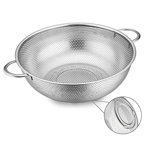 Produktbild: Herogo Sieb 28cm, Edelstahl Küchensieb Seiher mit Griff, Mikroperforiertes Nudelsieb Abtropfsieb für Ablaufen und Spülen Gemüse/Obst/Nudeln/Reis, Hochwertiges & Spülmaschinenfest