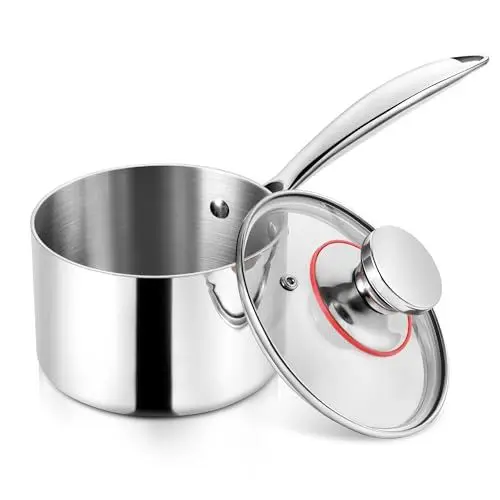 Produktbild: Herogo Stielkasserolle 16 cm, 18/10 Edelstahl Milchtopf mit Deckel 1,7 Liter, Saucenpfanne Kochtopf mit Langer Griff, Induktion Kasserolle für Küche/Restaurants, Ungestrichen, Spülmaschinenfest