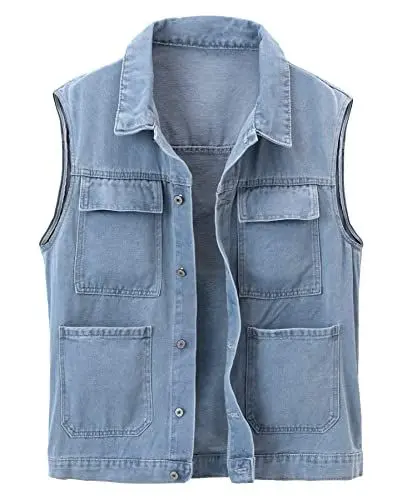 Produktbild: Herothorn Herren Casual Denim Weste Ärmellos Jeansweste Motorradweste Cowboy Bikerweste Jeans Jackt für Männer