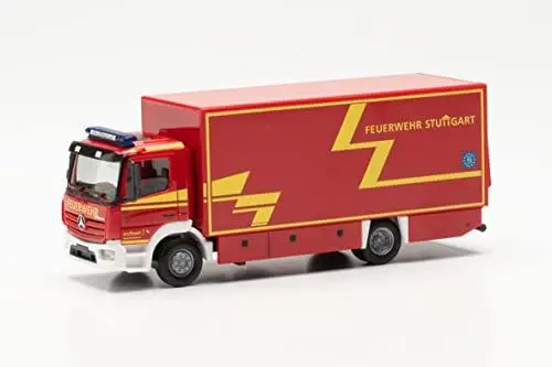 Produktbild: Herpa LKW Modell Mercedes-Benz Atego '13 Koffer-LKW Branddirektion Stuttgart, originalgetreu im Maßstab 1:87, Modell LKW, Modellbau Sammlerstück, Made in Germany, Deko, LKW-Modell aus Kunststoff