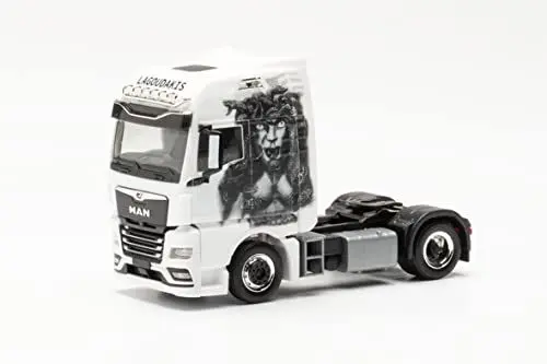 Produktbild: herpa 315722 TGX GX Zugmaschine „Lagoudakis 6 / Medusa“ originalgetreu im Maßstab 1:87, Modell LKW für Diorama, Modellbau Sammlerstück, Deko Miniaturmodelle aus Kunststoff, Mehrfarbig