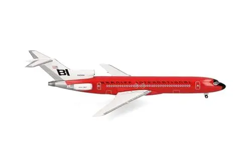 Produktbild: herpa 537551 MiniatuHerpa Modellflugzeug Braniff International Boeing 727-200-Solid Red, Miniatur im Maßstab 1:500, Sammlerstück, Modell ohne Standfuß, Metallrmodell